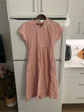 Relaxed Linen Midi Dress with Tie Back